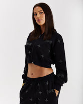 Razor Cropped Zip Hoodie - Black/Silver