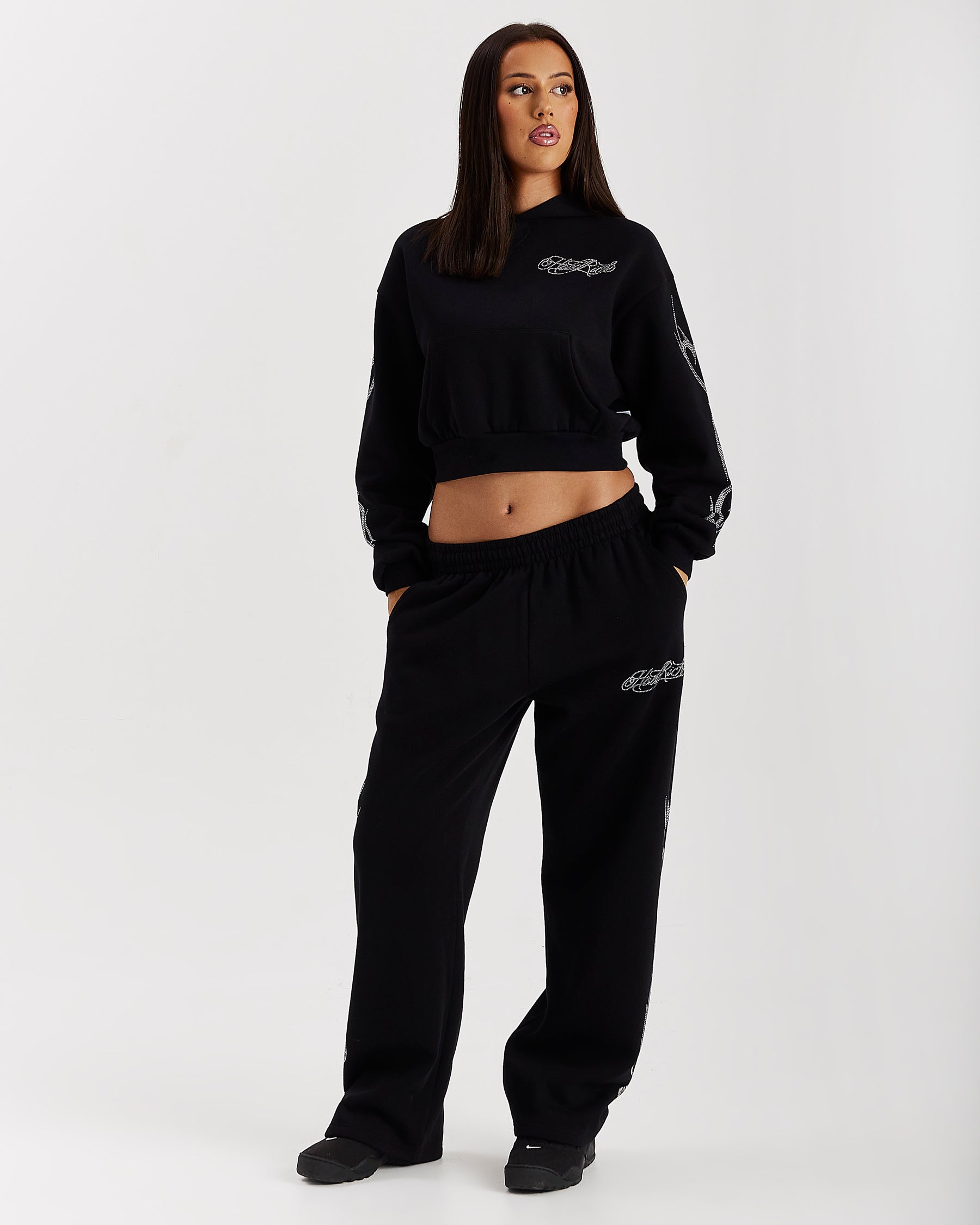 Morpho Oversized Wide Leg Joggers - Black/Silver