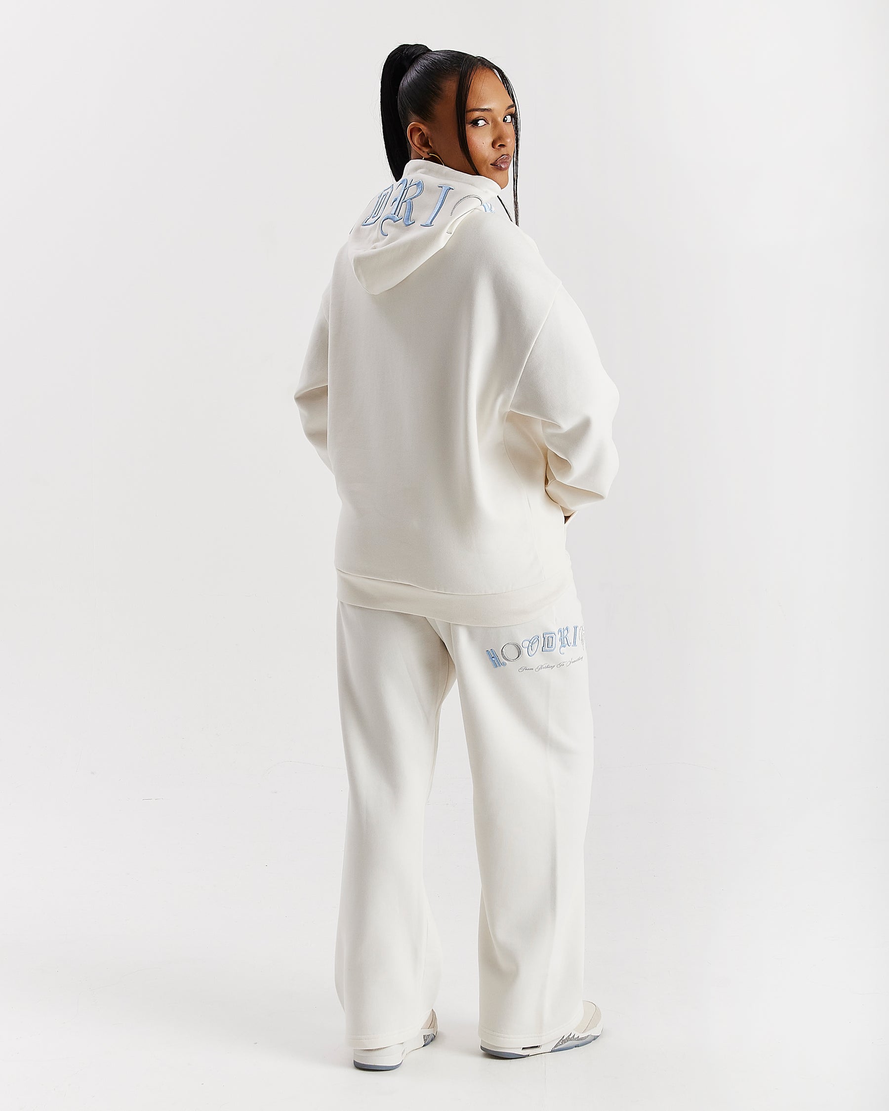 Calor Oversized Wide Leg Joggers - Off White/Blue