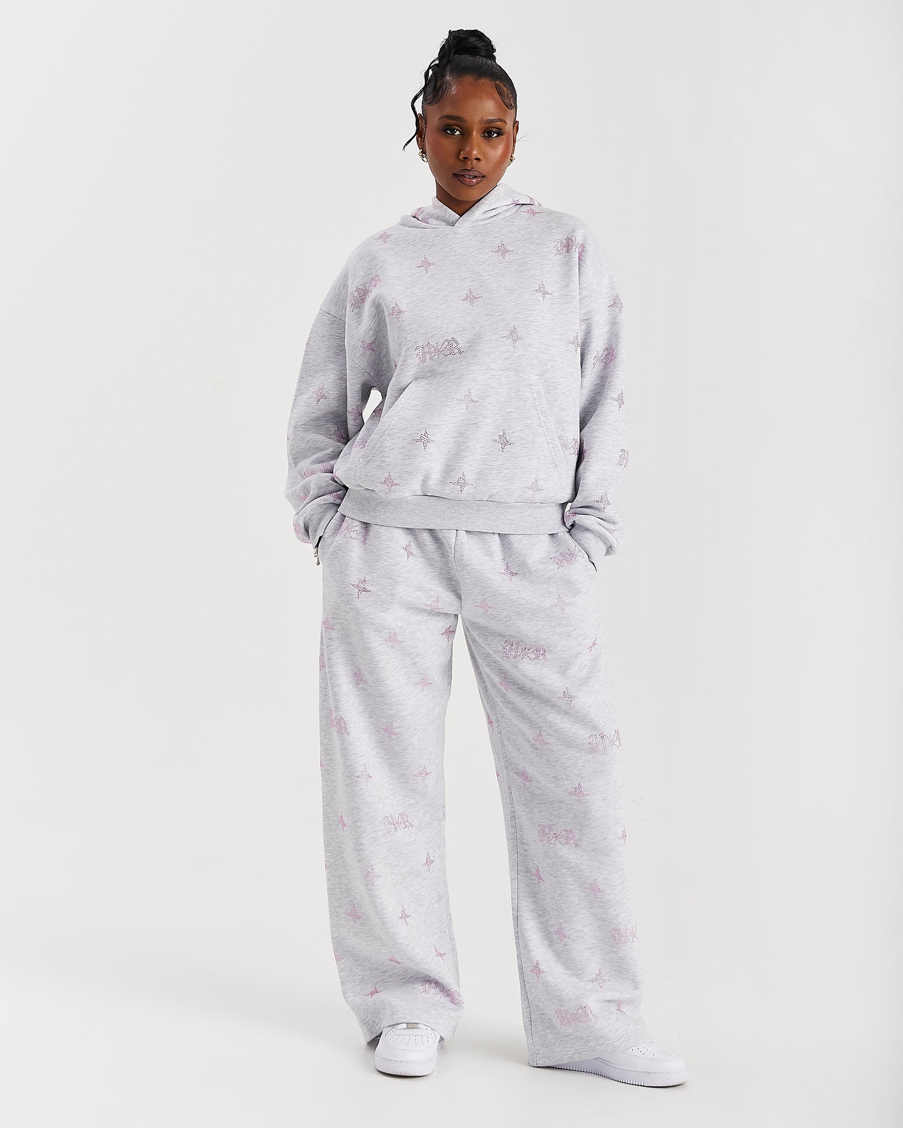 Razor Mid Length Hoodie - Light Grey/Rhinestone