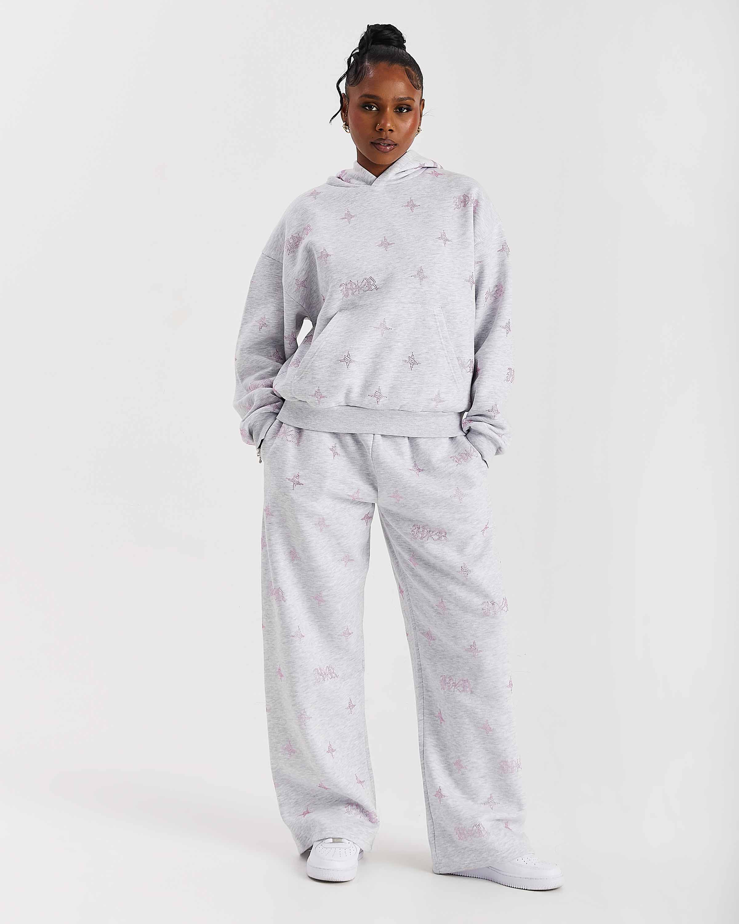 Razor Mid Length Hoodie - Light Grey/Rhinestone
