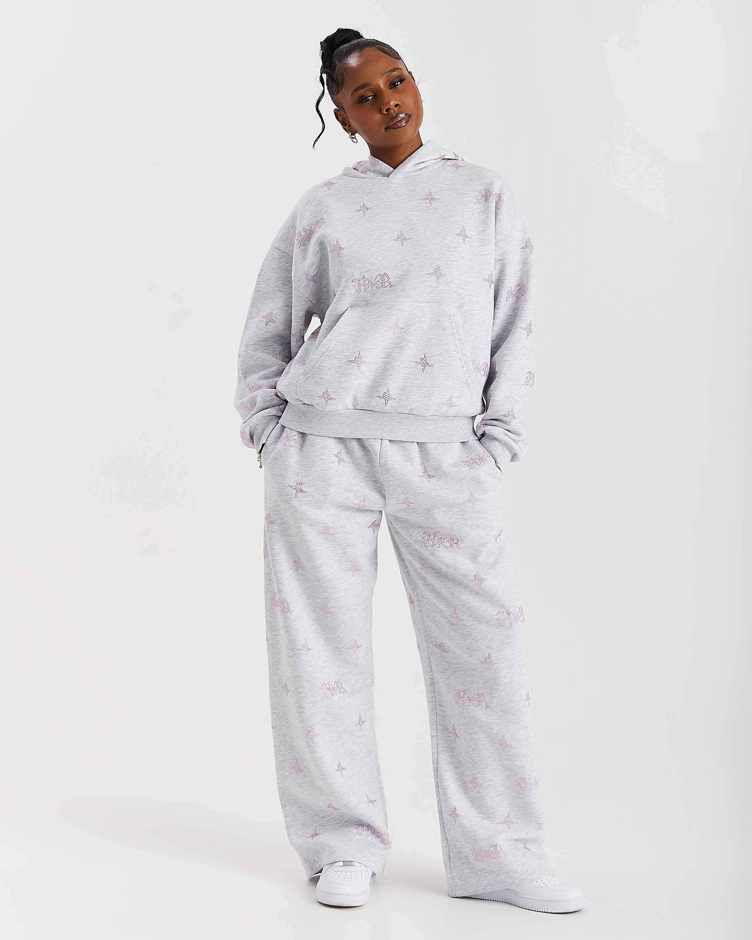 Razor Mid Length Hoodie - Light Grey/Rhinestone