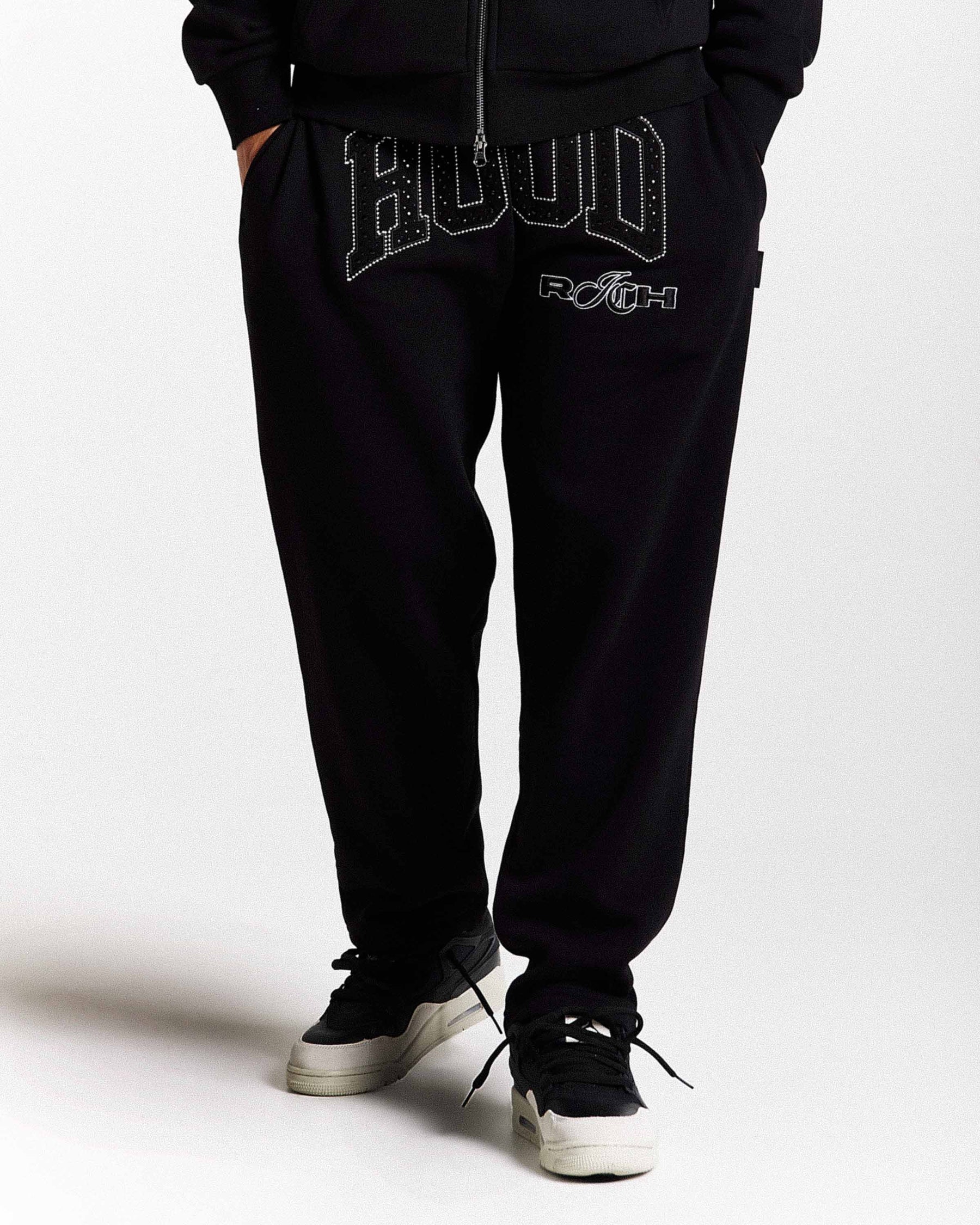 Captain Oversized Wide Leg Joggers - Black/White