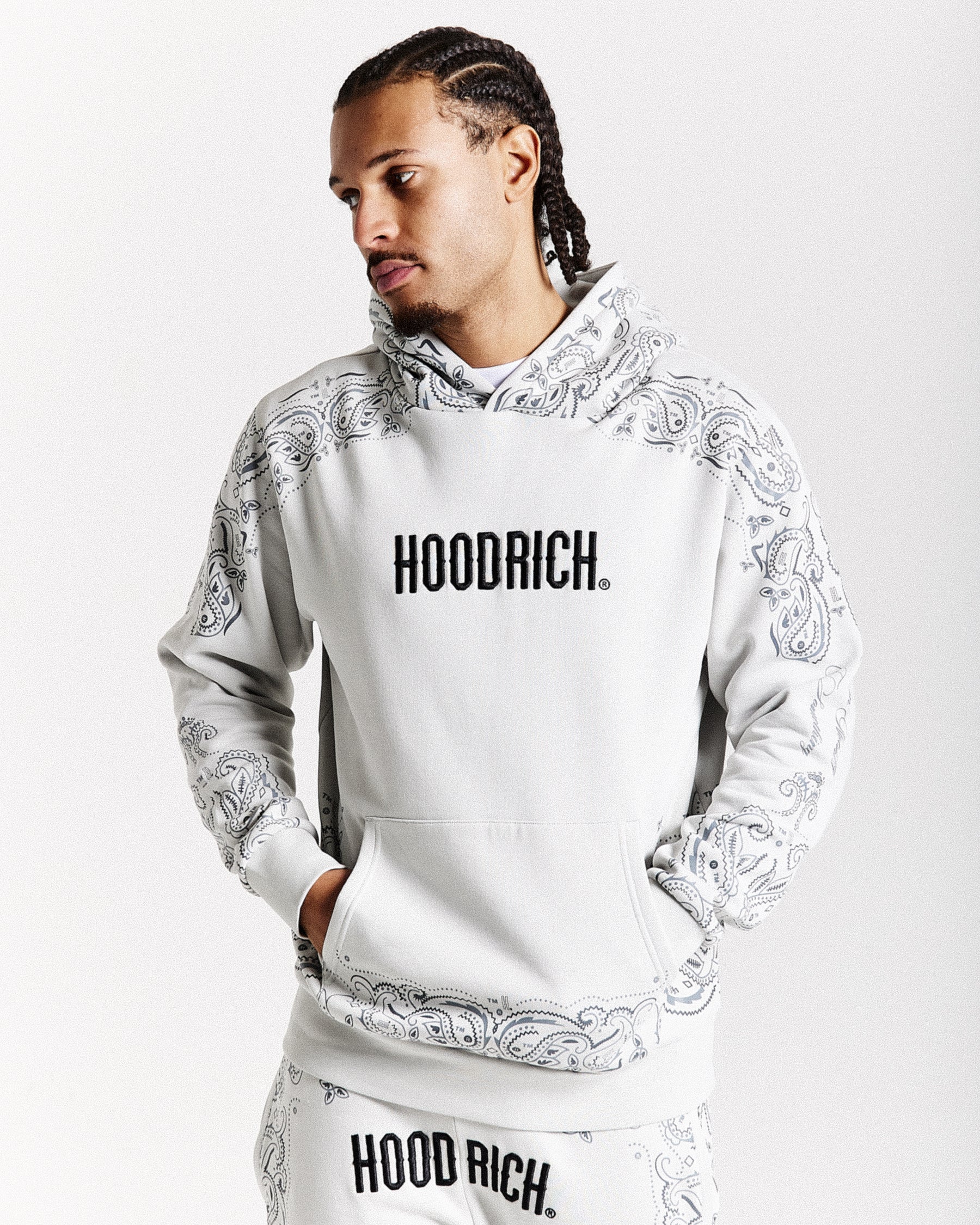 Motif Hoodie - Light Grey/Black