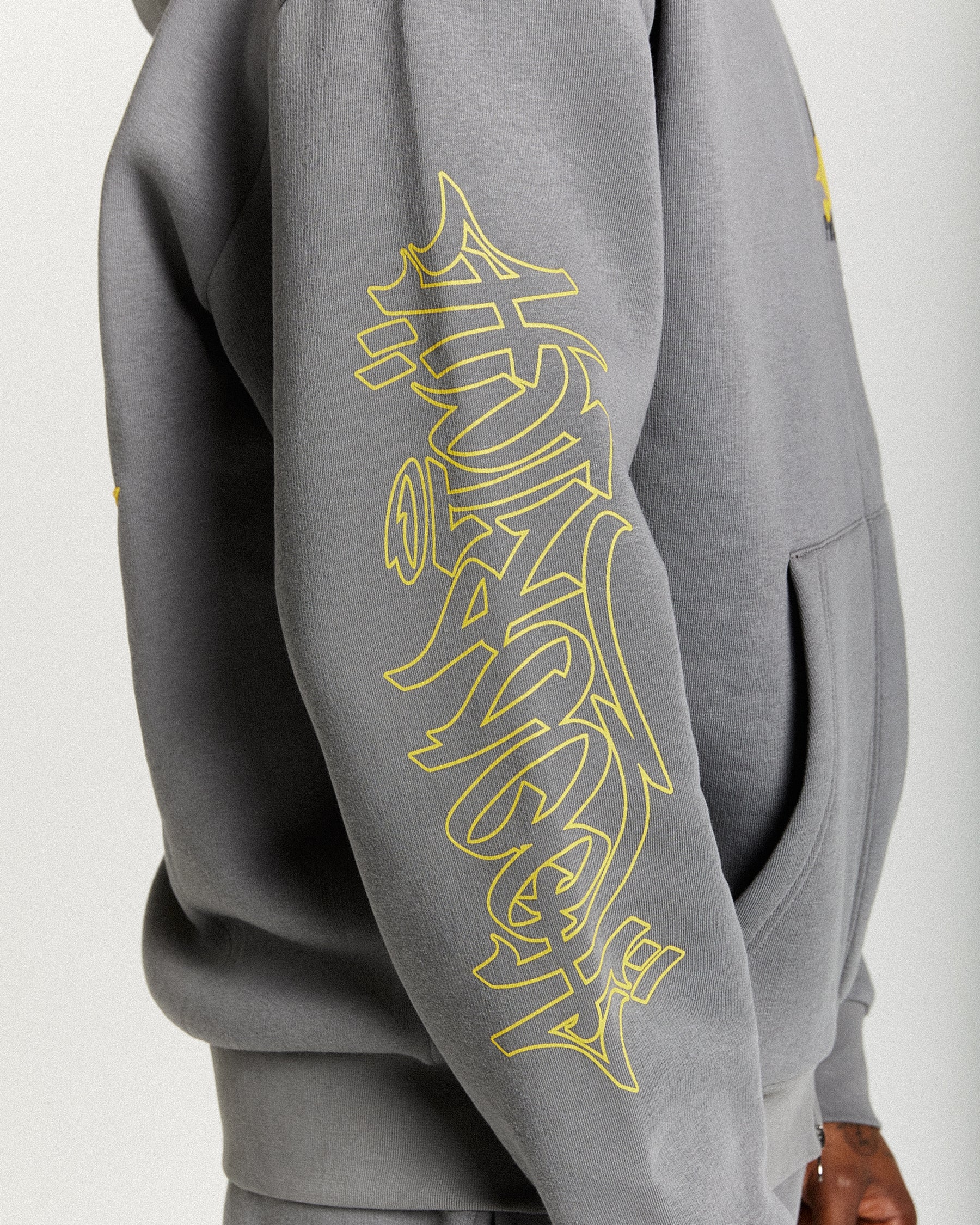 Stamp Tour Oversized Zip Hoodie - Grey/Black/Yellow
