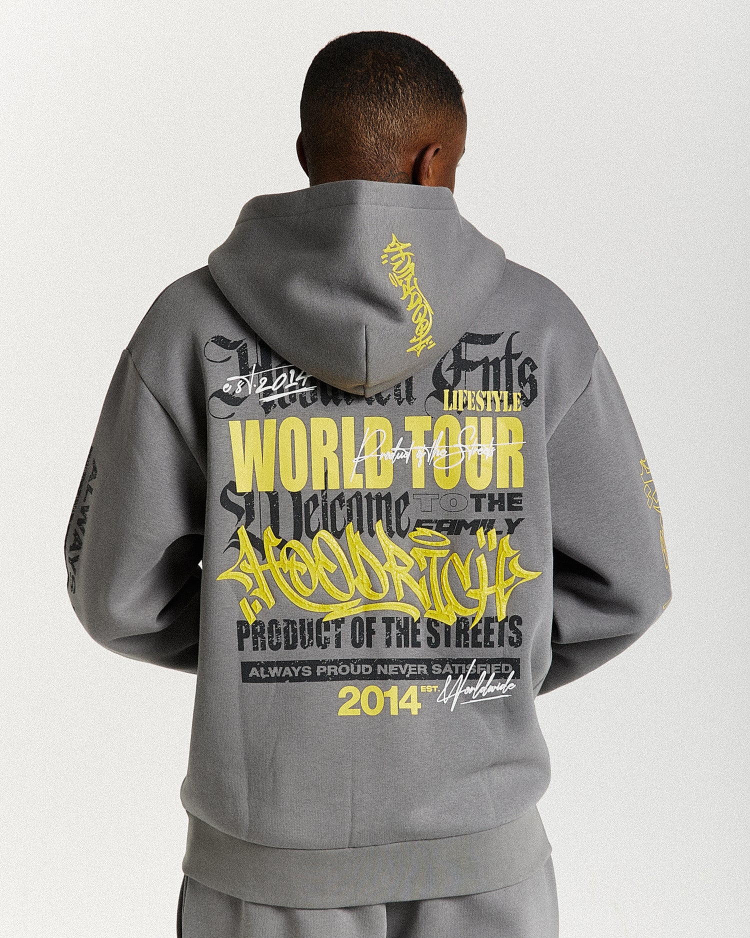 Stamp Tour Oversized Zip Hoodie - Grey/Black/Yellow