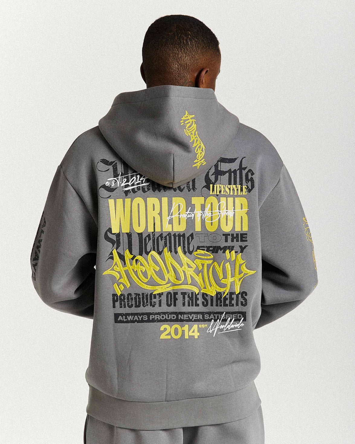 Stamp Tour Oversized Zip Hoodie - Grey/Black/Yellow