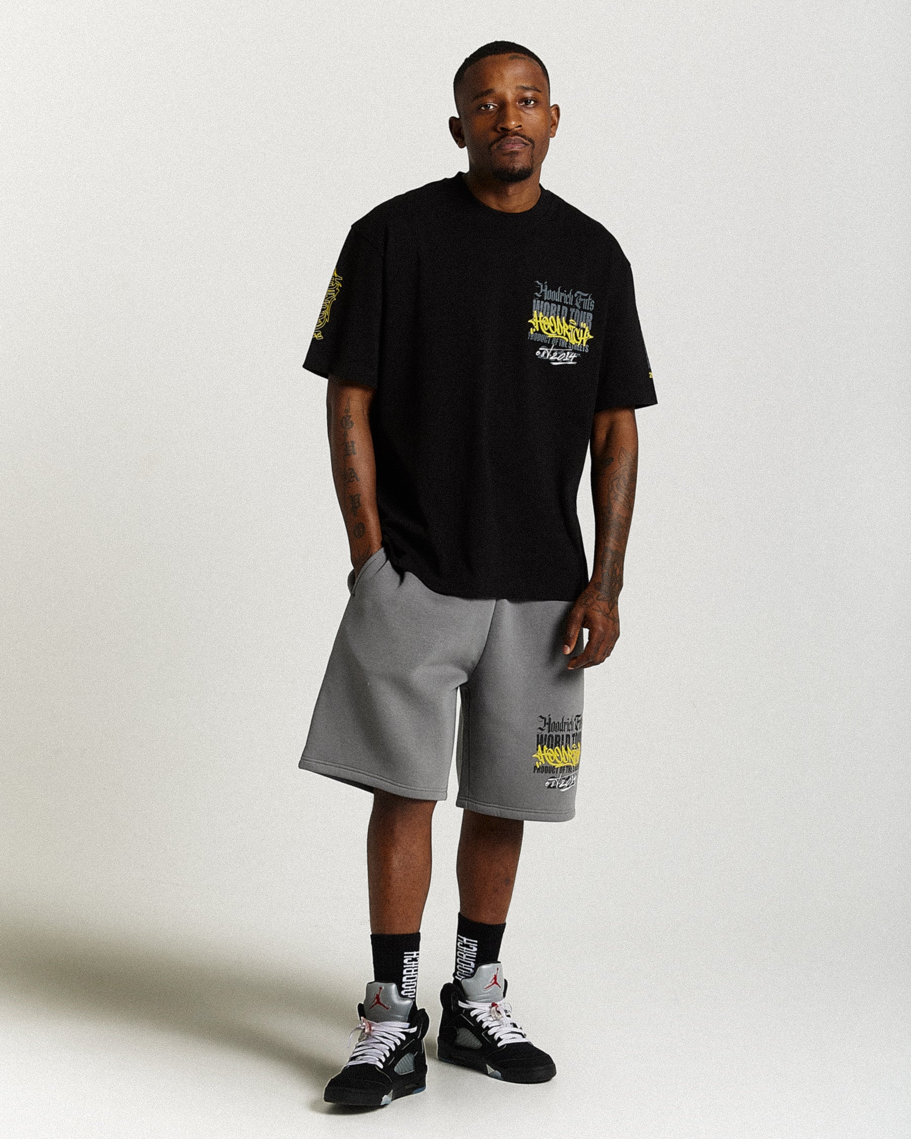 Stamp Tour Oversized Shorts - Grey/Black/Yellow