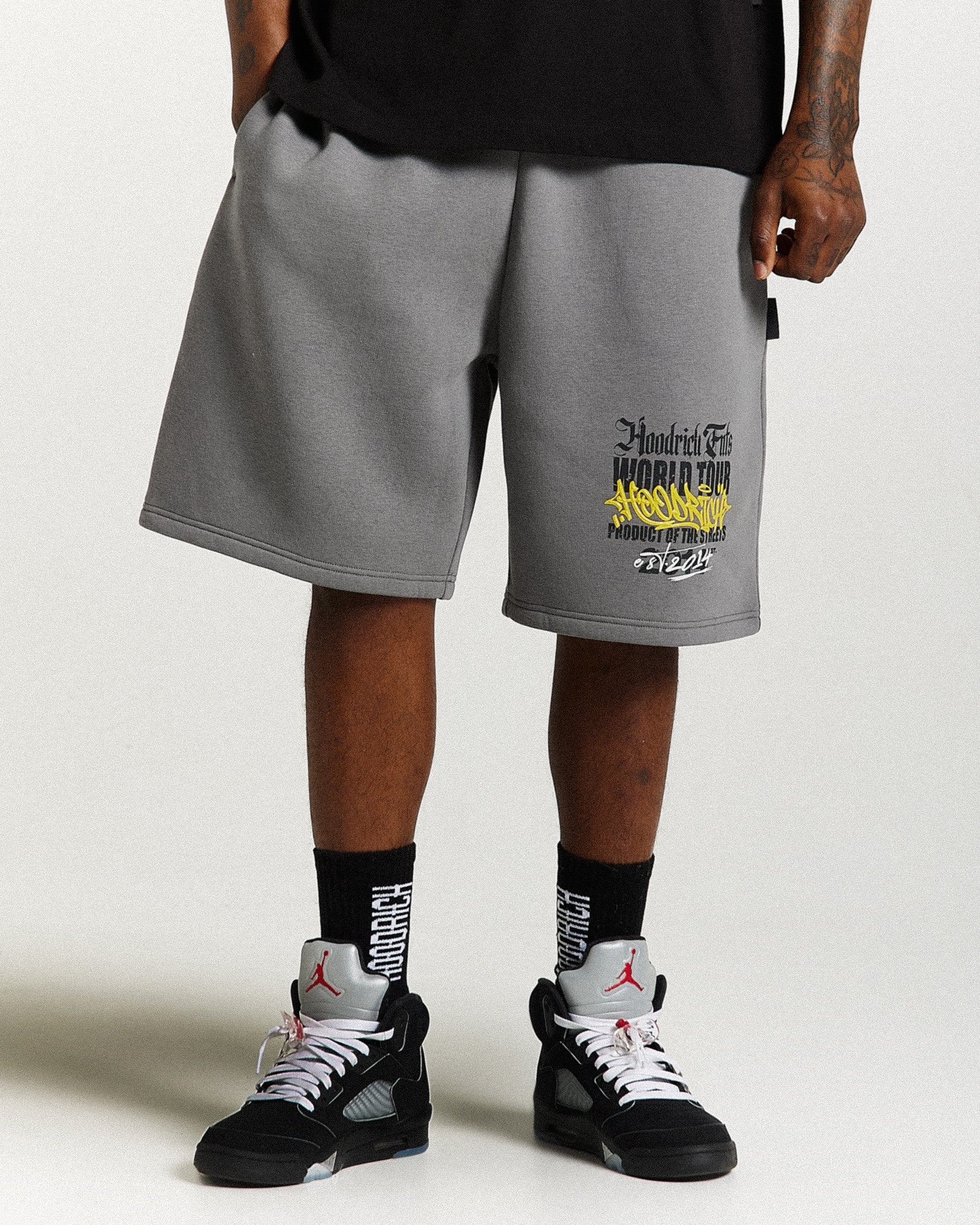 Stamp Tour Oversized Shorts - Grey/Black/Yellow