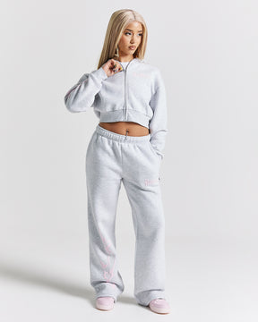 Totem Wide Leg Jogger - Light Grey/Pink/Rhinestone
