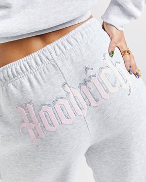 Totem Wide Leg Jogger - Light Grey/Pink/Rhinestone