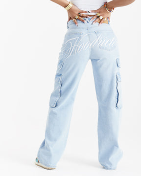 Script Cargo Relaxed Jeans - Light Blue