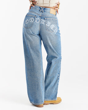 Distressed Gothic Wide Leg Jeans - Blue Wash