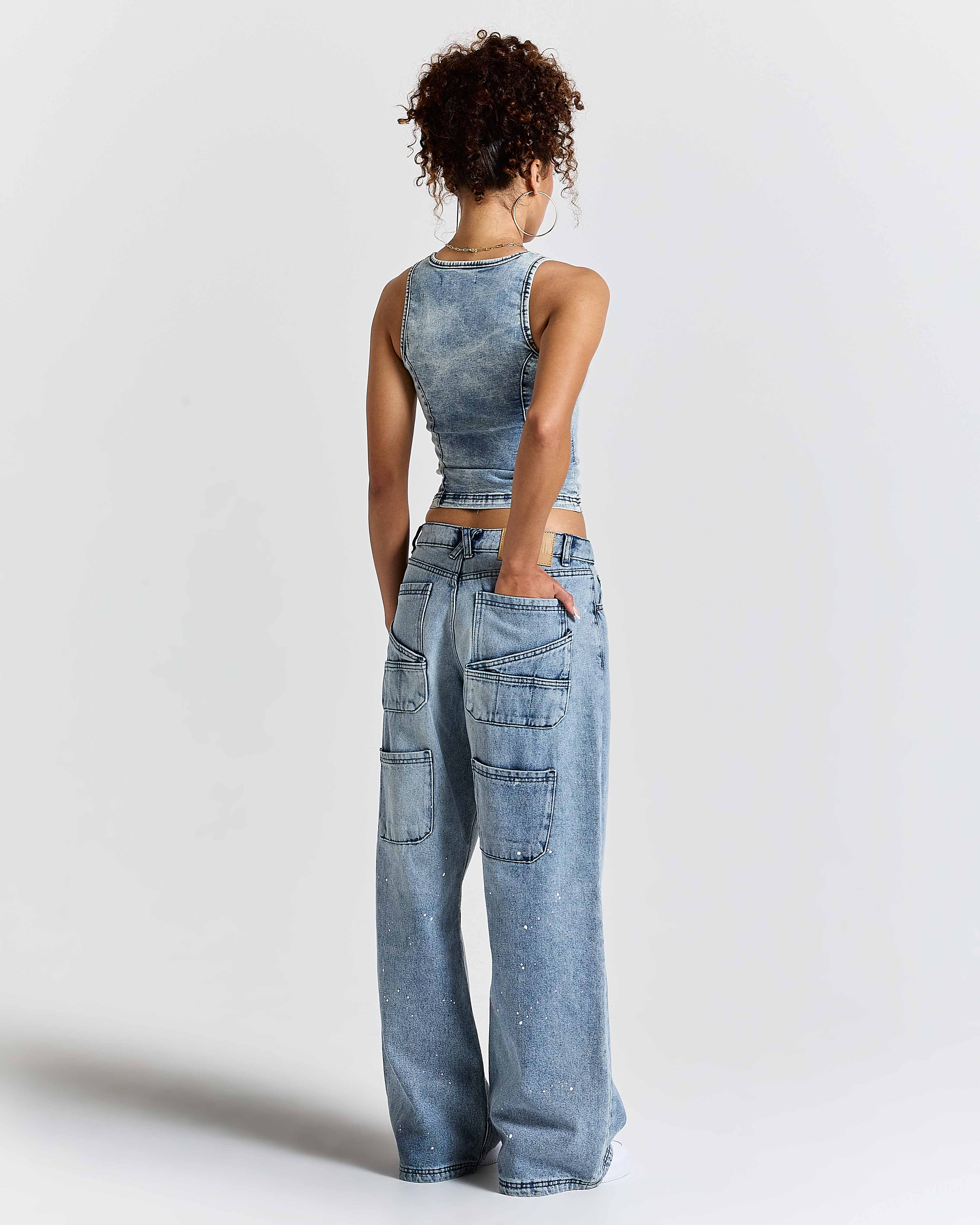 The Winner's Circle Relic Oversized Wide Leg Jeans - Dirty Wash/White